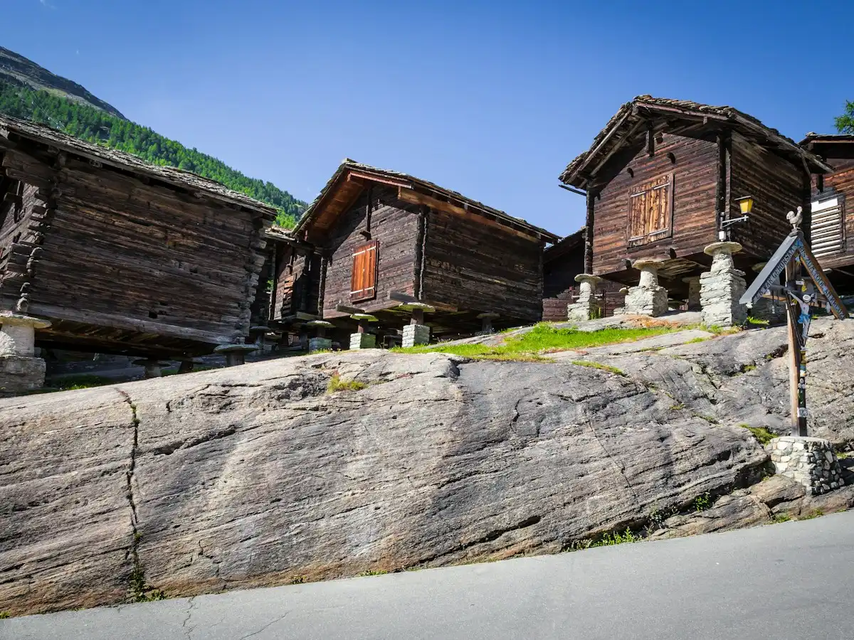 Houses on rock — Valais chalets, Switzerland