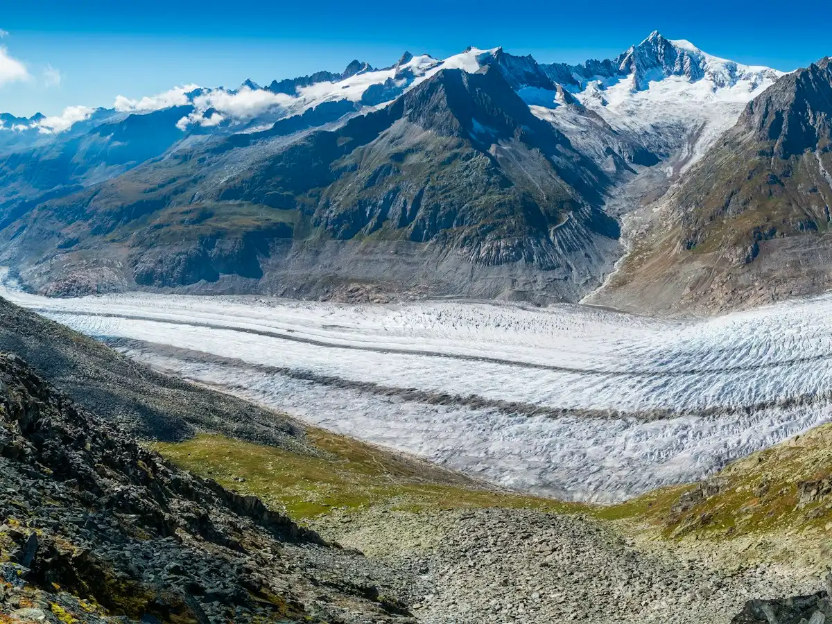 A view of a glacier from the top of a mountain — Aletsch Glacier, Switzerland